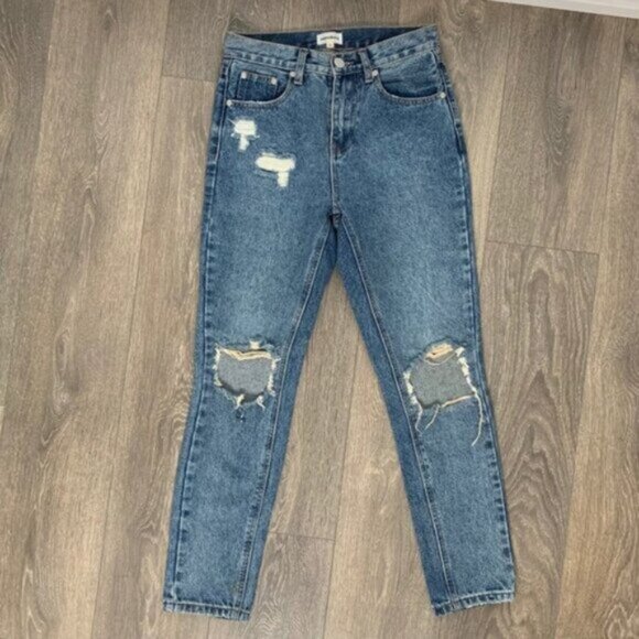 Superdown Revolve Angie Girlfriend Jeans Straight Leg Wash Blue High rise 25 - Picture 4 of 15